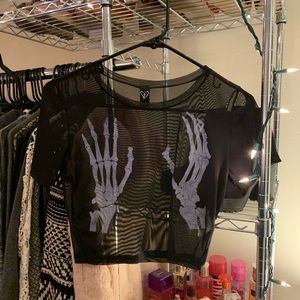 mesh skeleton hands crop top